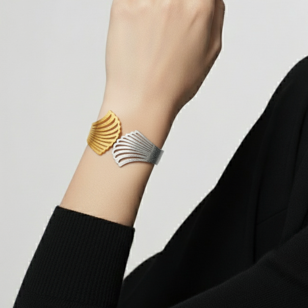 Dual-Tone Sculpted Fan Bangle Bracelet