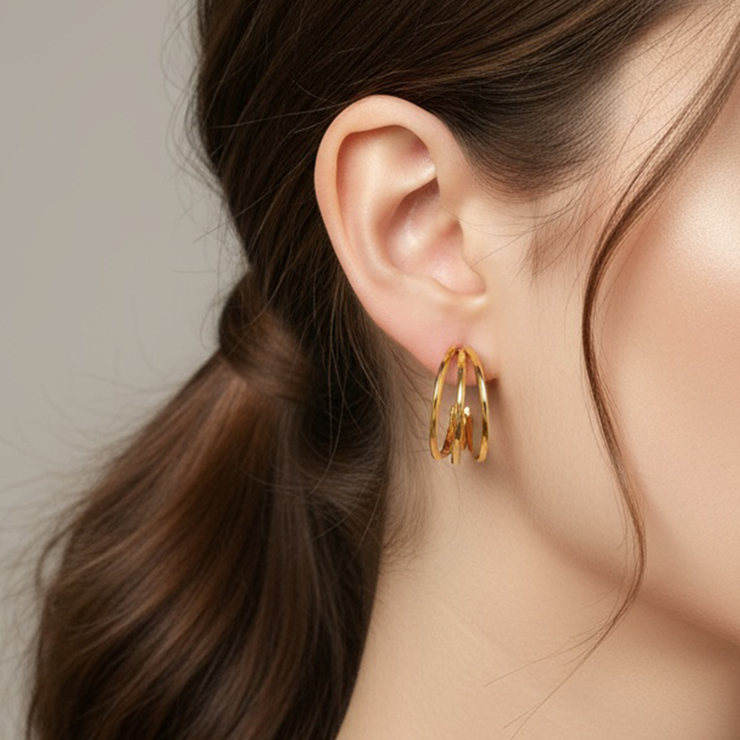 Triple Curve Gold Hoop Earrings – Stainless Steel