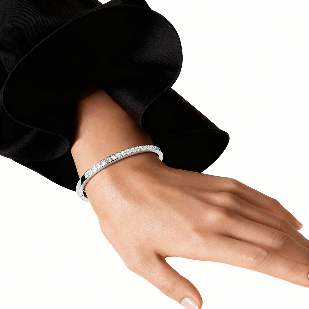 Slim Pavé Crystal Bangle – Silver & Gold