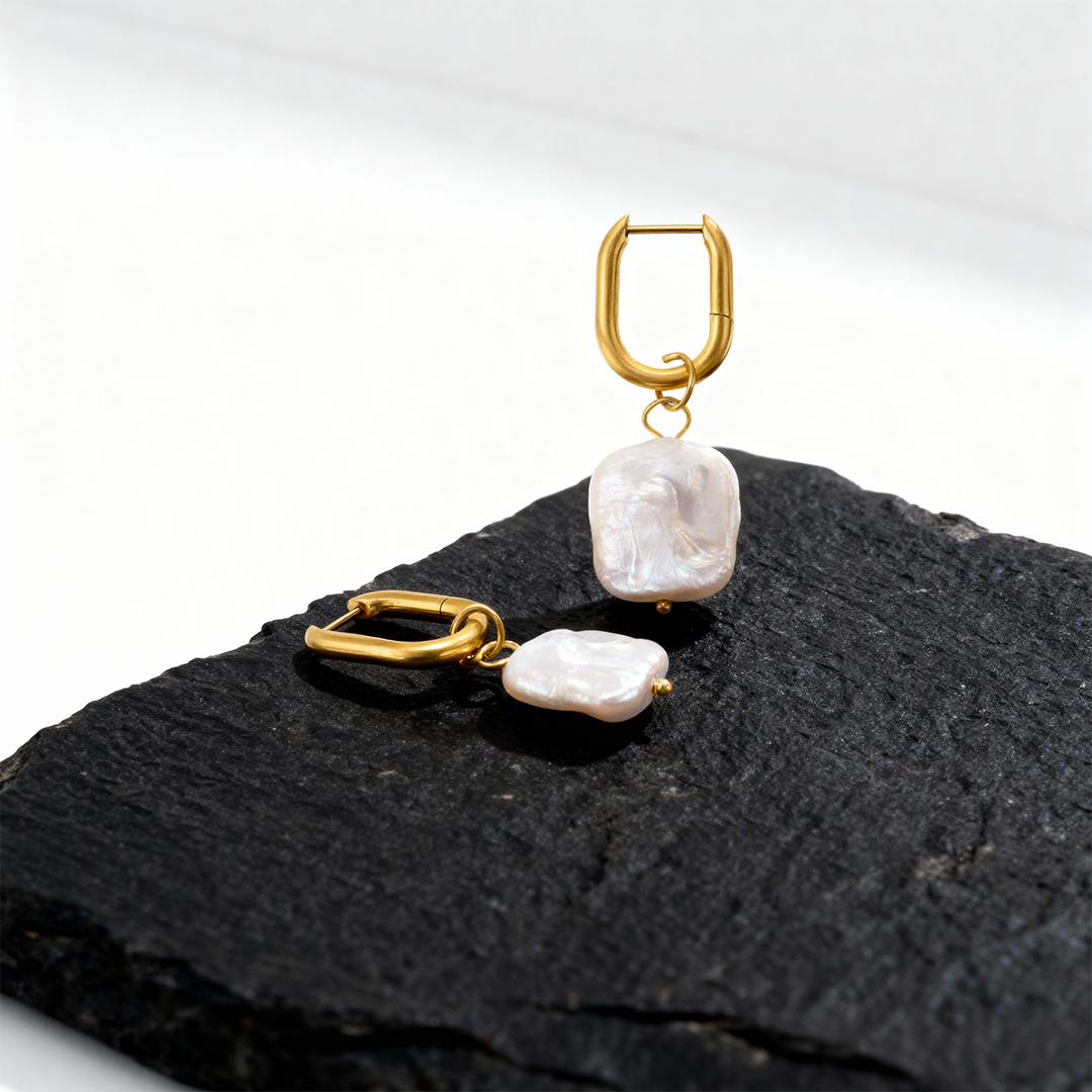 Baroque Pearl Drop Earrings – 18K Gold Plated Stainless Steel
