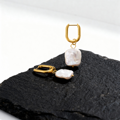 Baroque Pearl Drop Earrings – 18K Gold Plated Stainless Steel
