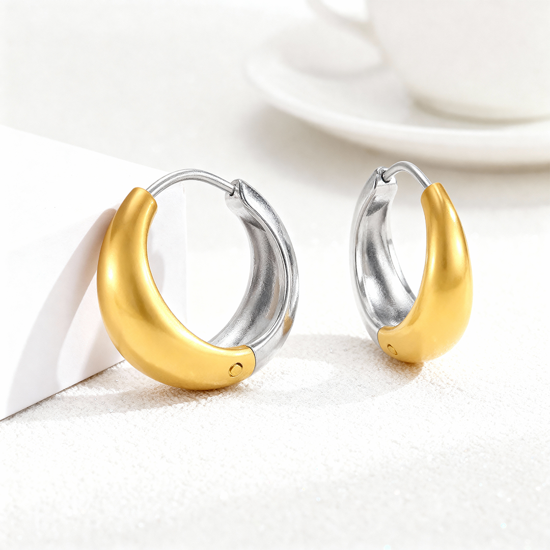 Two-Tone Gold & Silver Chunky Hoop Earrings – Stainless Steel
