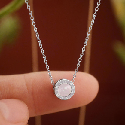 Rose Quartz Circle Necklace – Stainless Steel Silver Pendant Jewelry