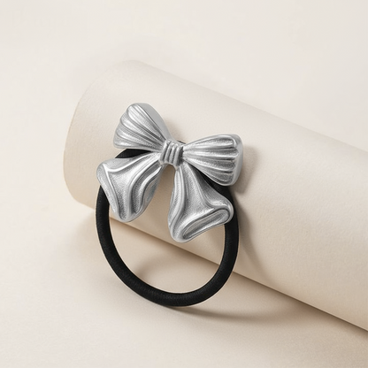 Ribbon Bow Stainless Steel Hair Tie – Silver