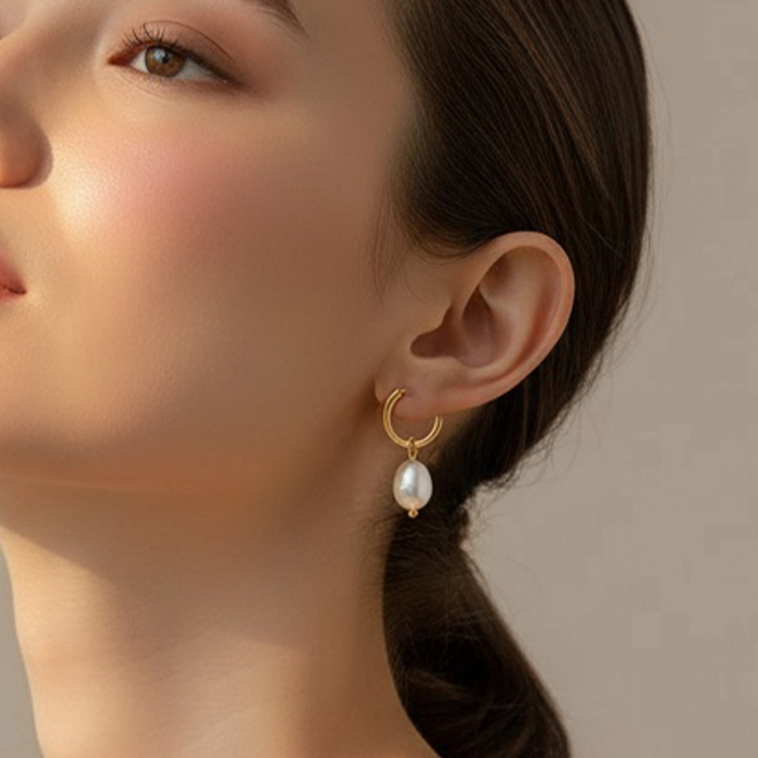 Classic Gold Pearl Hoop Earrings – Stainless Steel