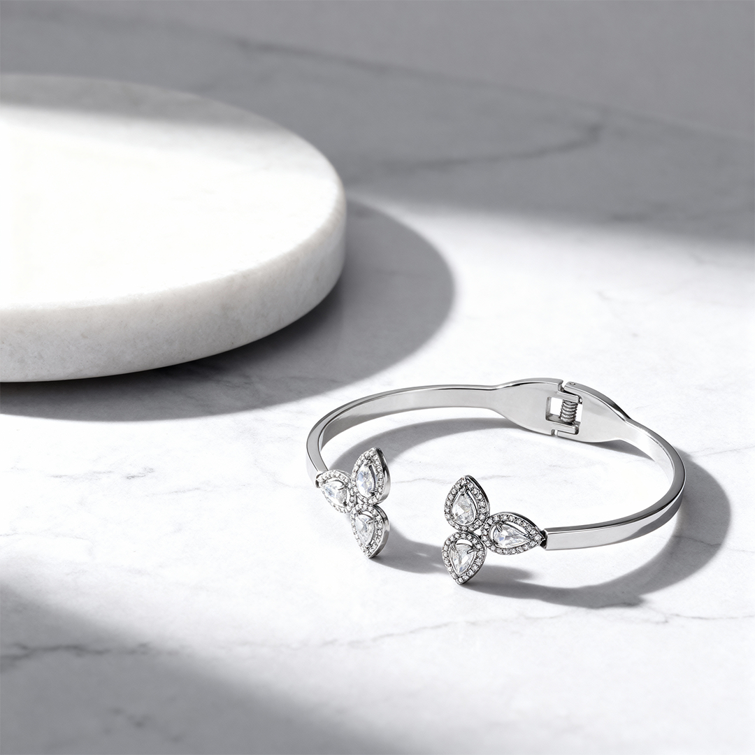 Crystal Blossom Open Bangle Bracelet