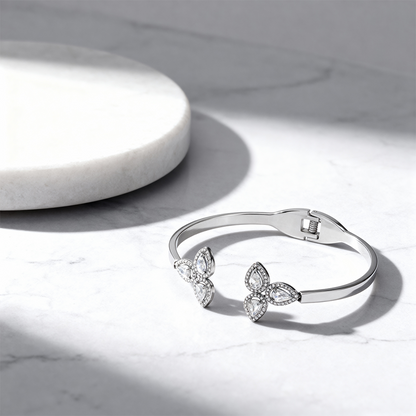 Crystal Blossom Open Bangle Bracelet