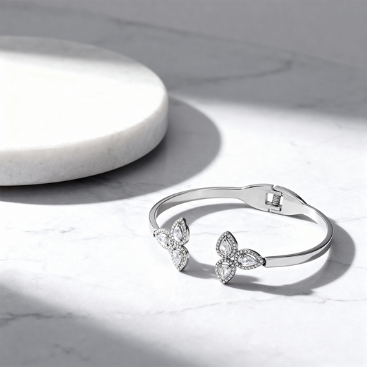 Crystal Blossom Open Bangle Bracelet