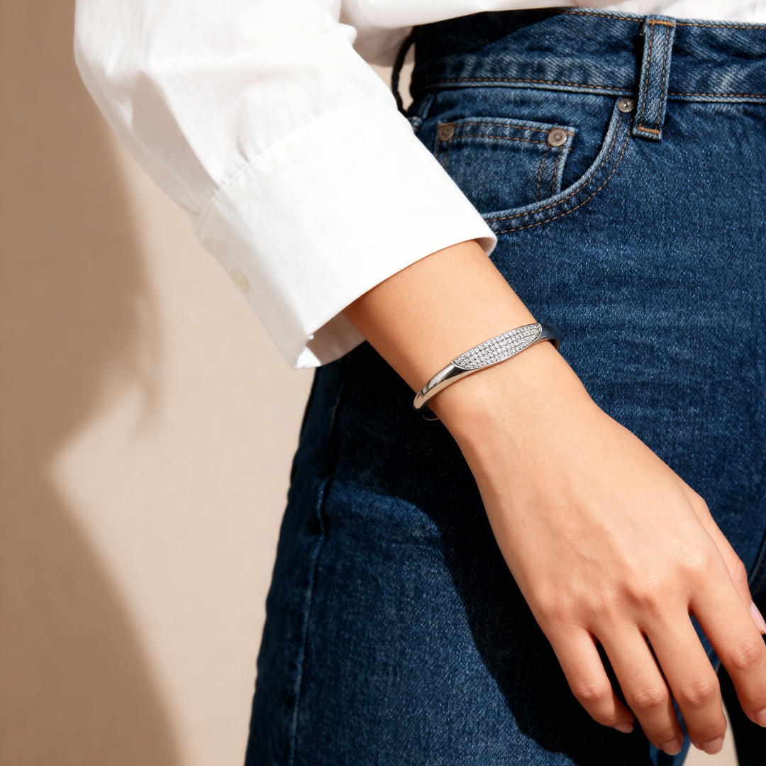 Silver Sleek Pavé Crystal Bangle Bracelet