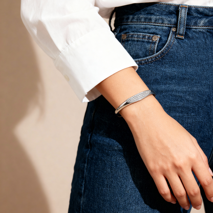 Silver Sleek Pavé Crystal Bangle Bracelet