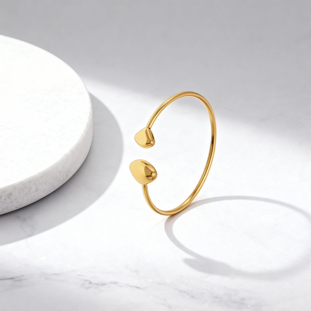 Dual Heart Minimalist Gold Bangle