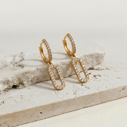 Gold Crystal Link Drop Earrings – Stainless Steel