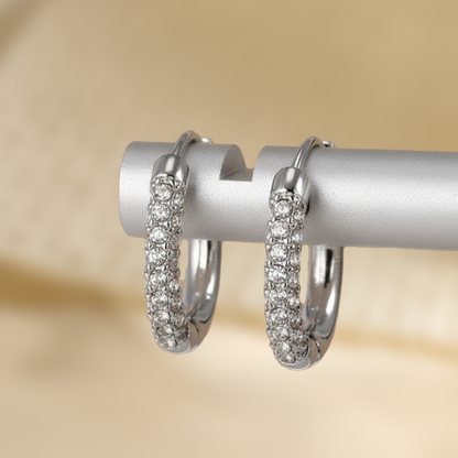 Silver Pavé Hoop Earrings – Stainless Steel