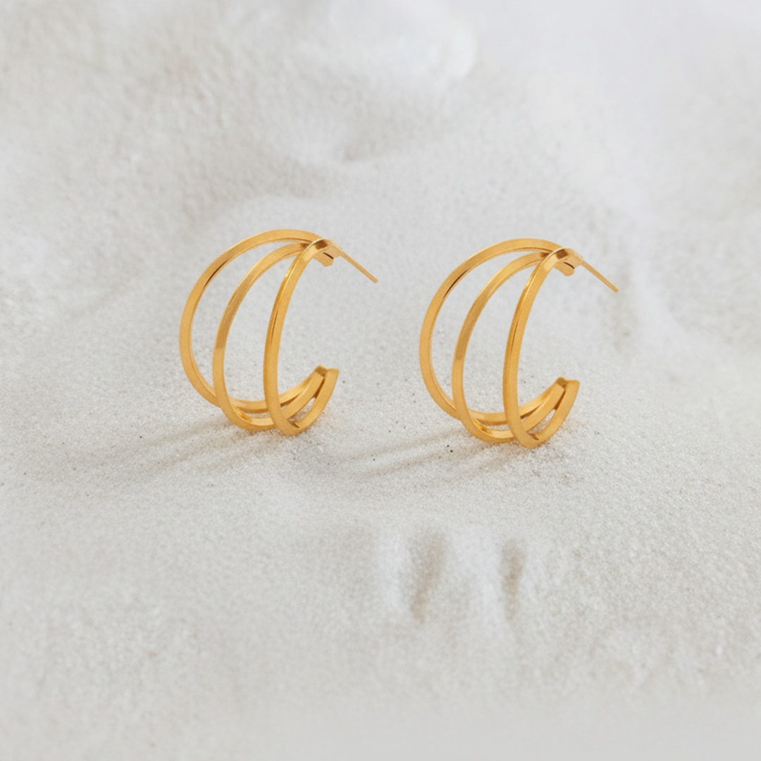 Triple Curve Gold Hoop Earrings – Stainless Steel