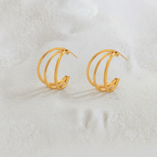 Triple Curve Gold Hoop Earrings – Stainless Steel