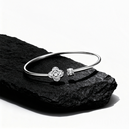 Rose & Heart Open Gold Bangle Bracelet