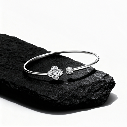 Rose & Heart Open Gold Bangle Bracelet