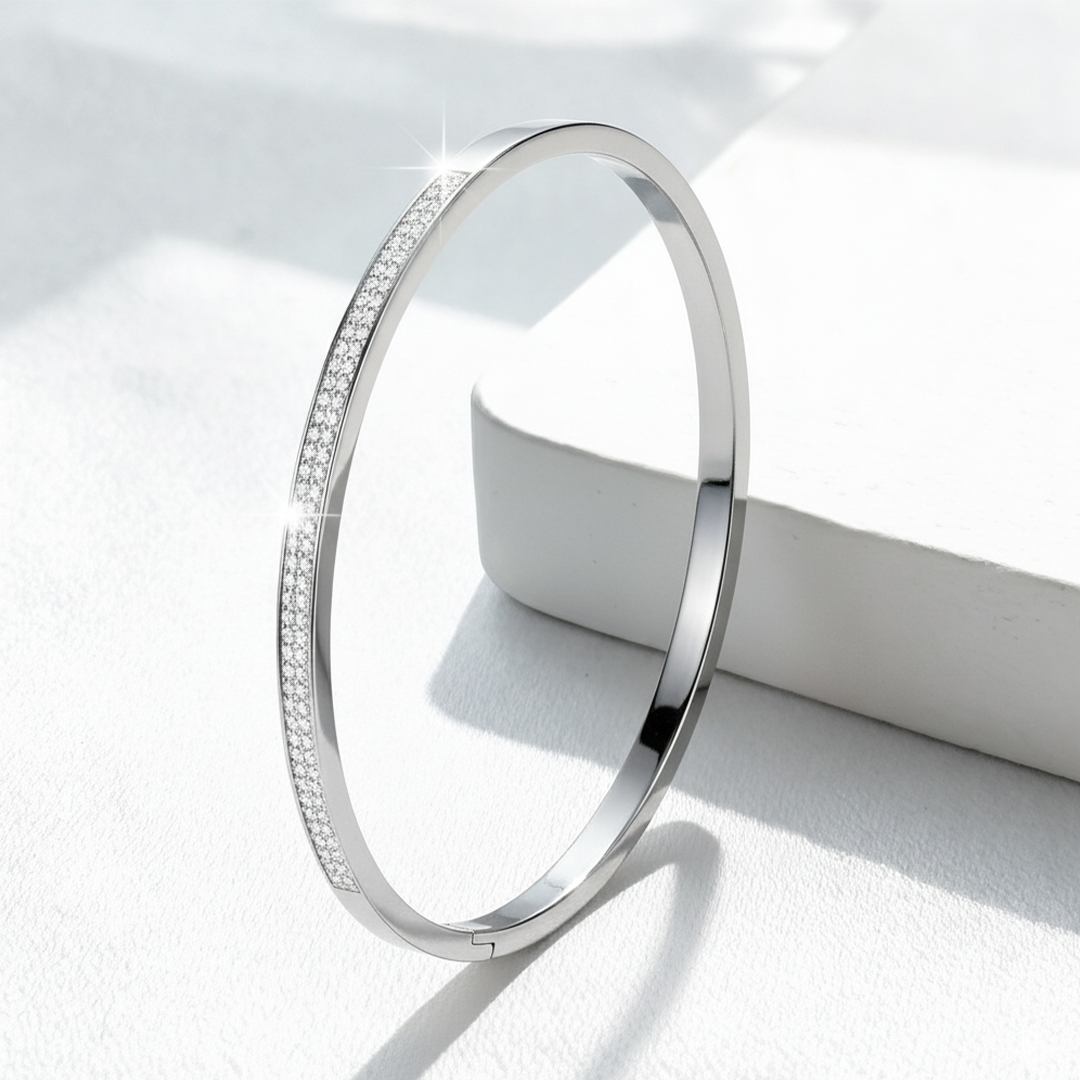 Slim Pavé Crystal Bangle – Silver & Gold