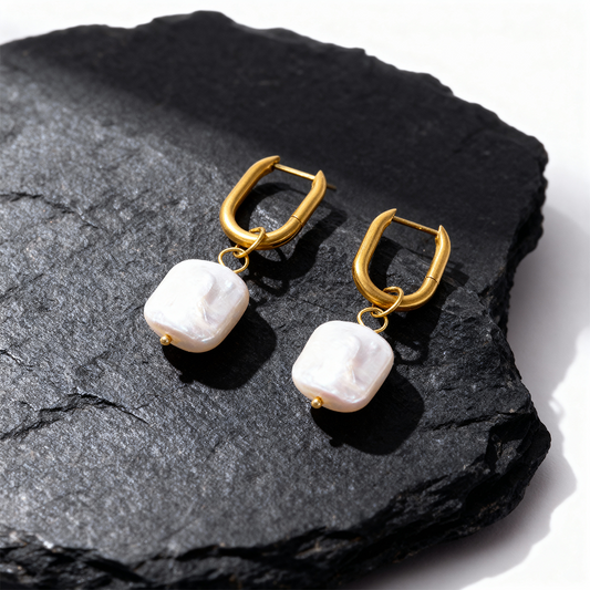 Baroque Pearl Drop Earrings – 18K Gold Plated Stainless Steel
