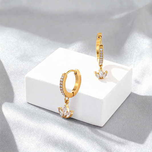Lotus Crystal Drop Earrings – 18K Gold Plated Stainless Steel
