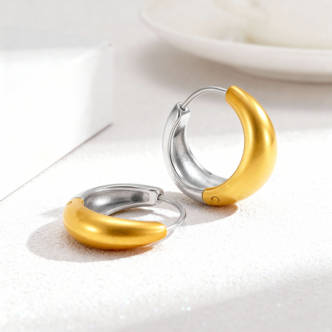 Two-Tone Gold & Silver Chunky Hoop Earrings – Stainless Steel
