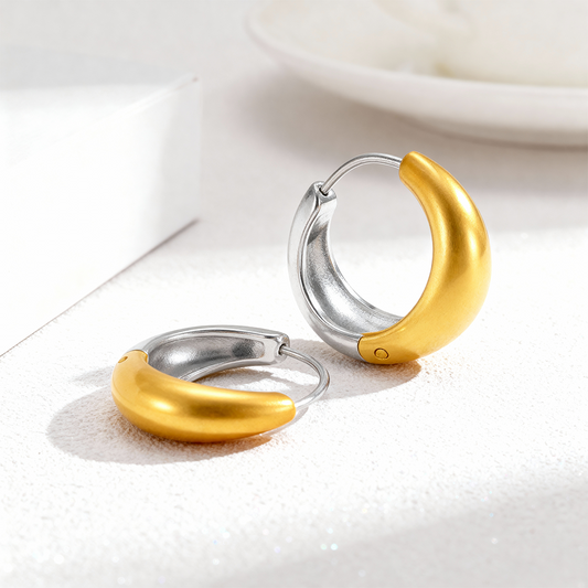 Two-Tone Gold & Silver Chunky Hoop Earrings – Stainless Steel