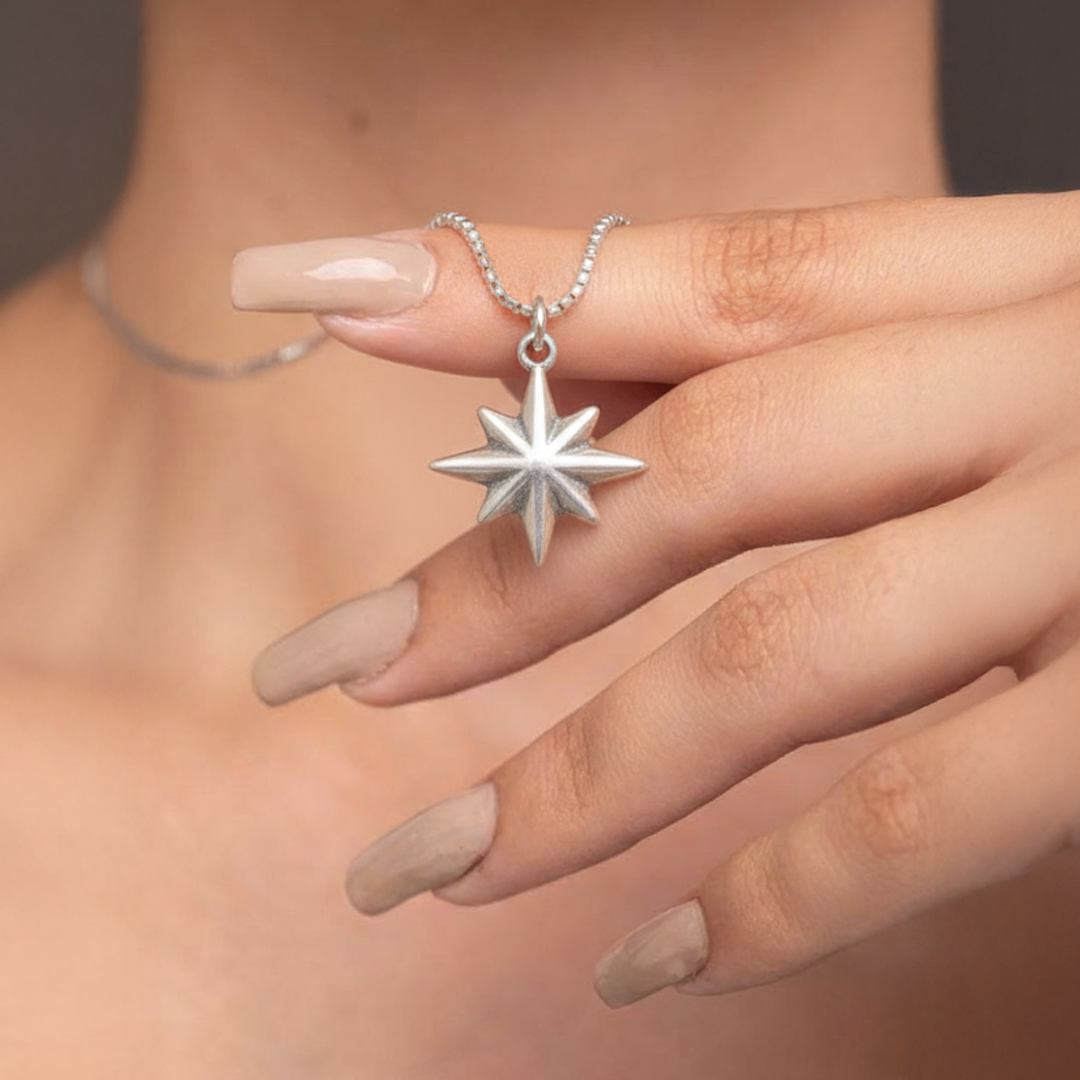 North Star Pendant – Silver & Gold Stainless Steel Charm