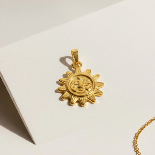 Golden Sun Pendant – Radiant Stainless Steel Charm of Positivity