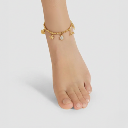 Bamboo Chain Sea Charm Anklet – 18K Gold Plated with Shell & Starfish Charms