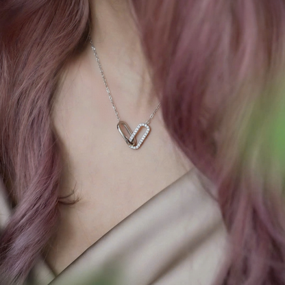 Silver Heart Link Necklace – Interlocked Heart Pendant