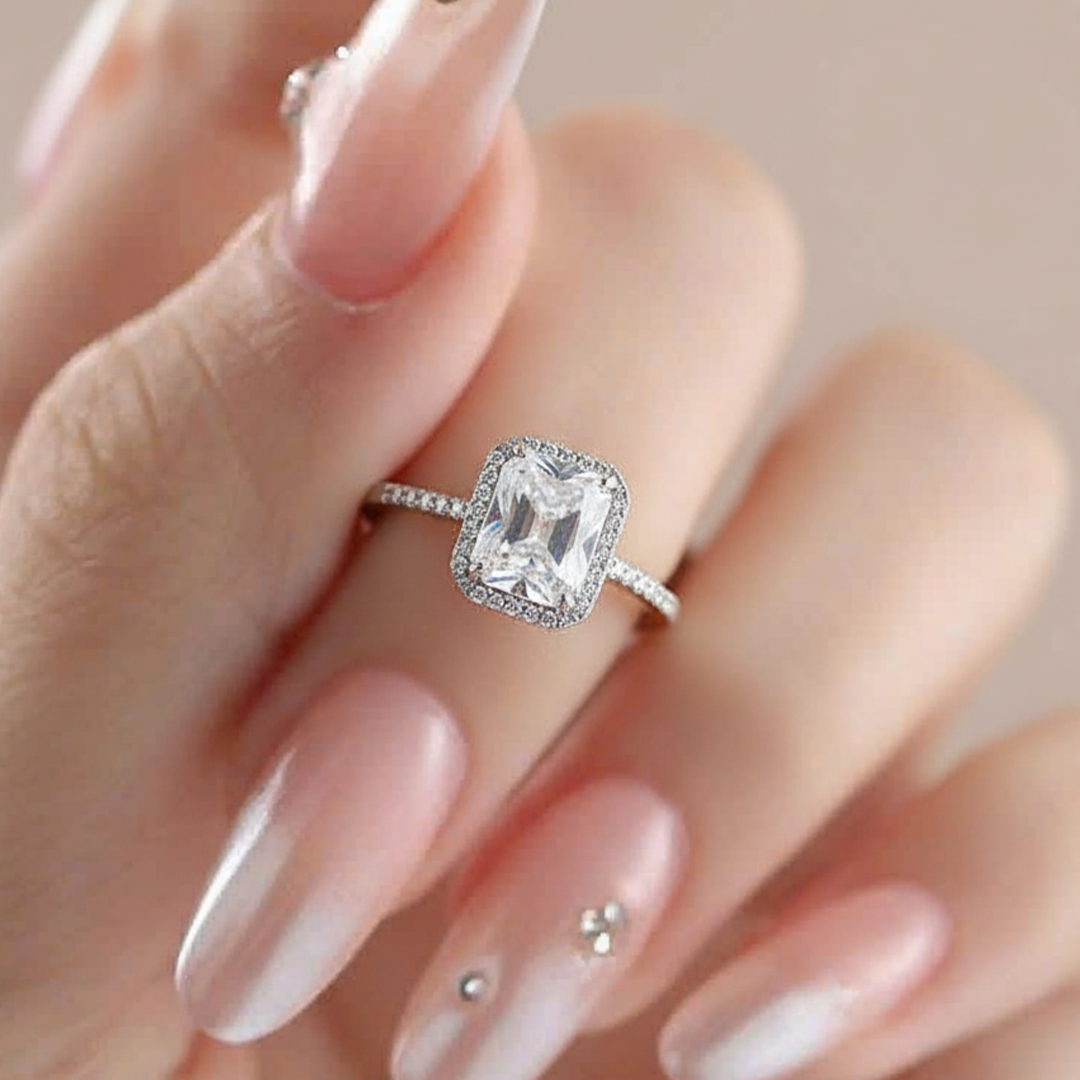 Square Gem Halo Ring