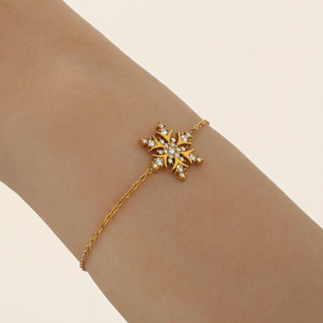 Gold Snowflake Bracelet – Stainless Steel Crystal Charm Jewelry
