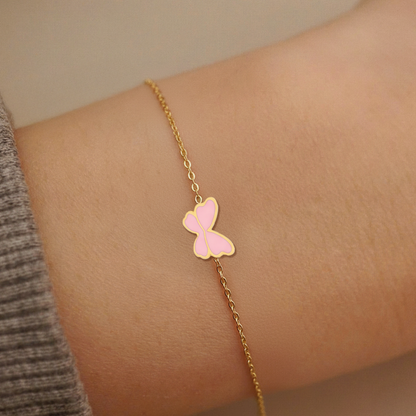 Pink Butterfly Kids Bracelet – Gold-Plated Stainless Steel Enamel Charm