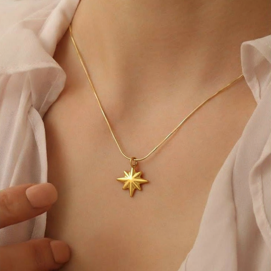 North Star Pendant – Silver & Gold Stainless Steel Charm
