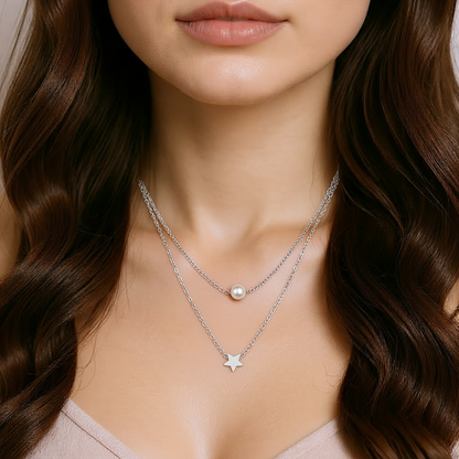 Starlight Pearl Layered Necklace – 18K Gold & Silver Plated