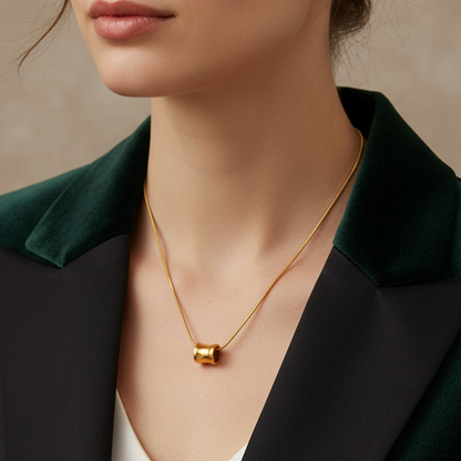 Golden Barrel Pendant Necklace – 18K Gold Plated
