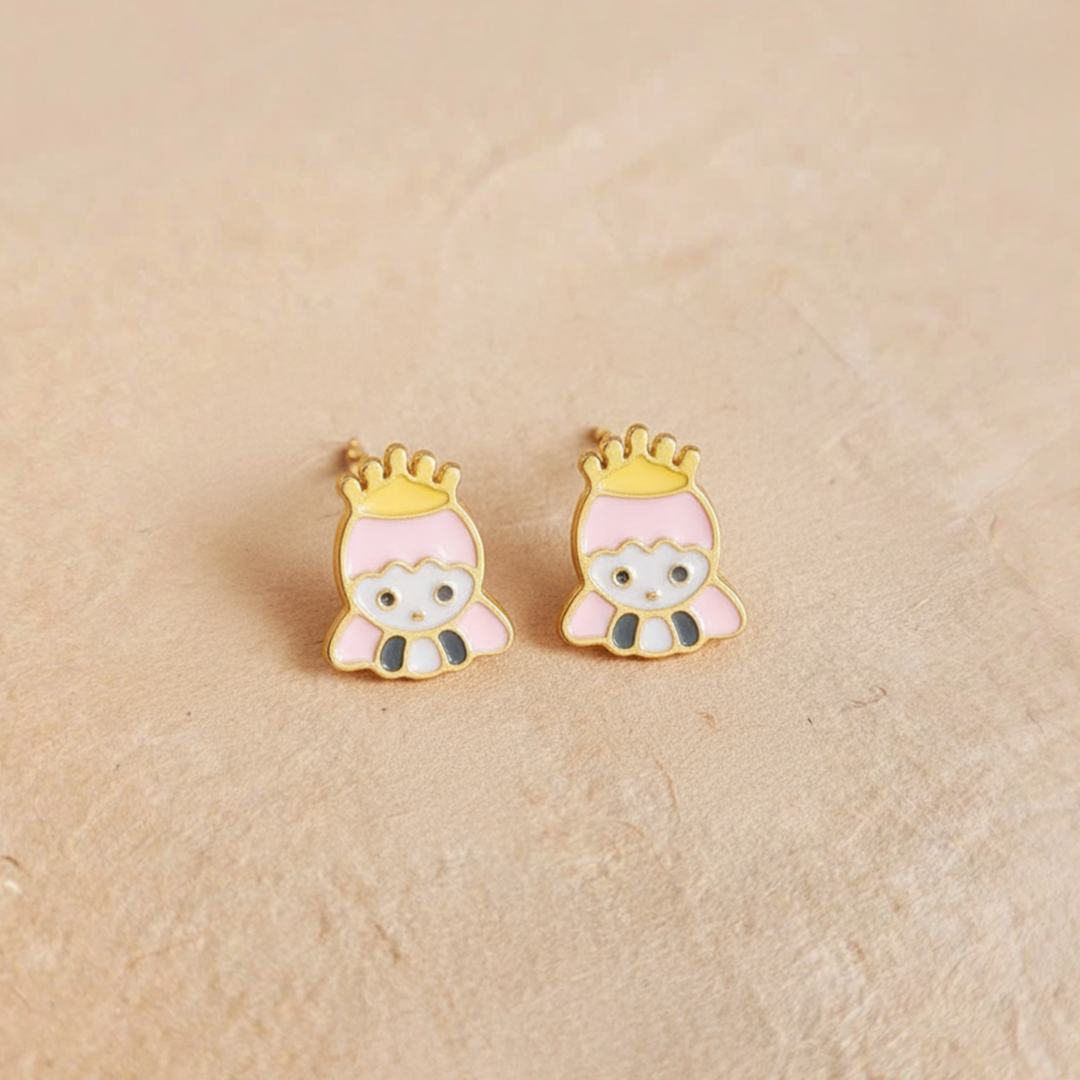 Princess Cat Kids Earrings – Gold-Plated Enamel Studs