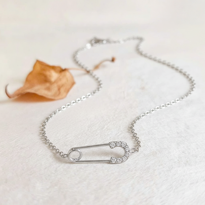 Safety Pin Necklace – Silver Modern Statement Chain