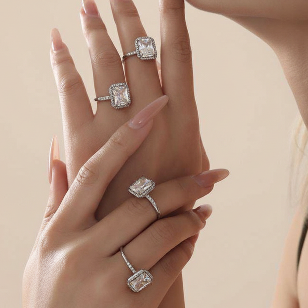 Square Gem Halo Ring