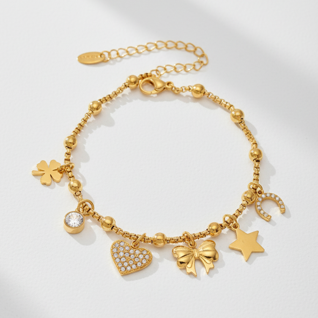 Golden Heart & Bow Anklet – 18K Gold Plated Charm Anklet
