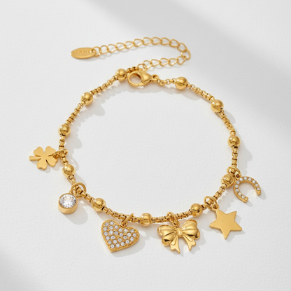 Golden Heart & Bow Anklet – 18K Gold Plated Charm Anklet