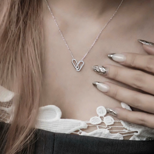 Silver Heart Link Necklace – Interlocked Heart Pendant