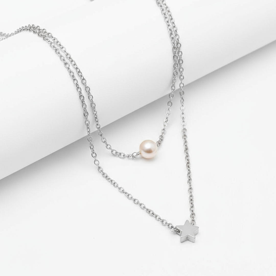 Starlight Pearl Layered Necklace – 18K Gold & Silver Plated