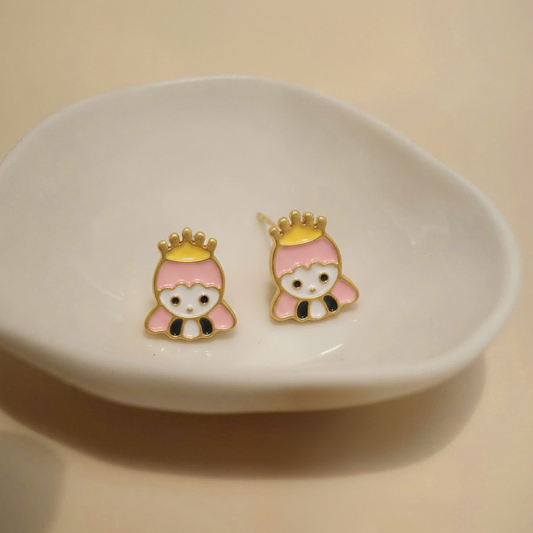 Princess Cat Kids Earrings – Gold-Plated Enamel Studs