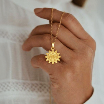 Golden Sun Pendant – Radiant Stainless Steel Charm of Positivity
