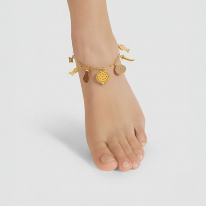 Enamel Charm Anklet – 18K Gold Plated Stainless Steel with Colorful Charms