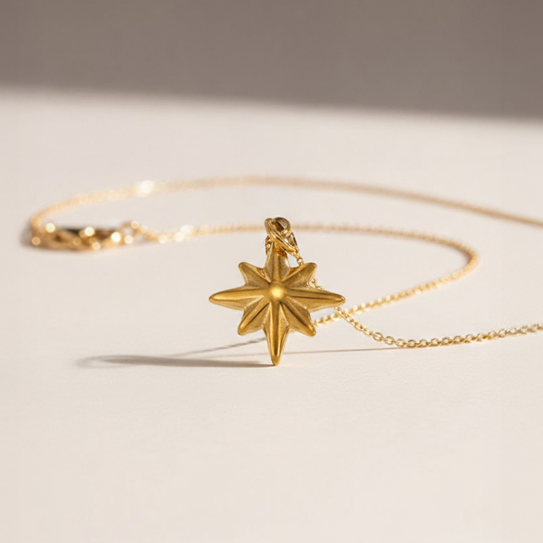 North Star Pendant – Silver & Gold Stainless Steel Charm