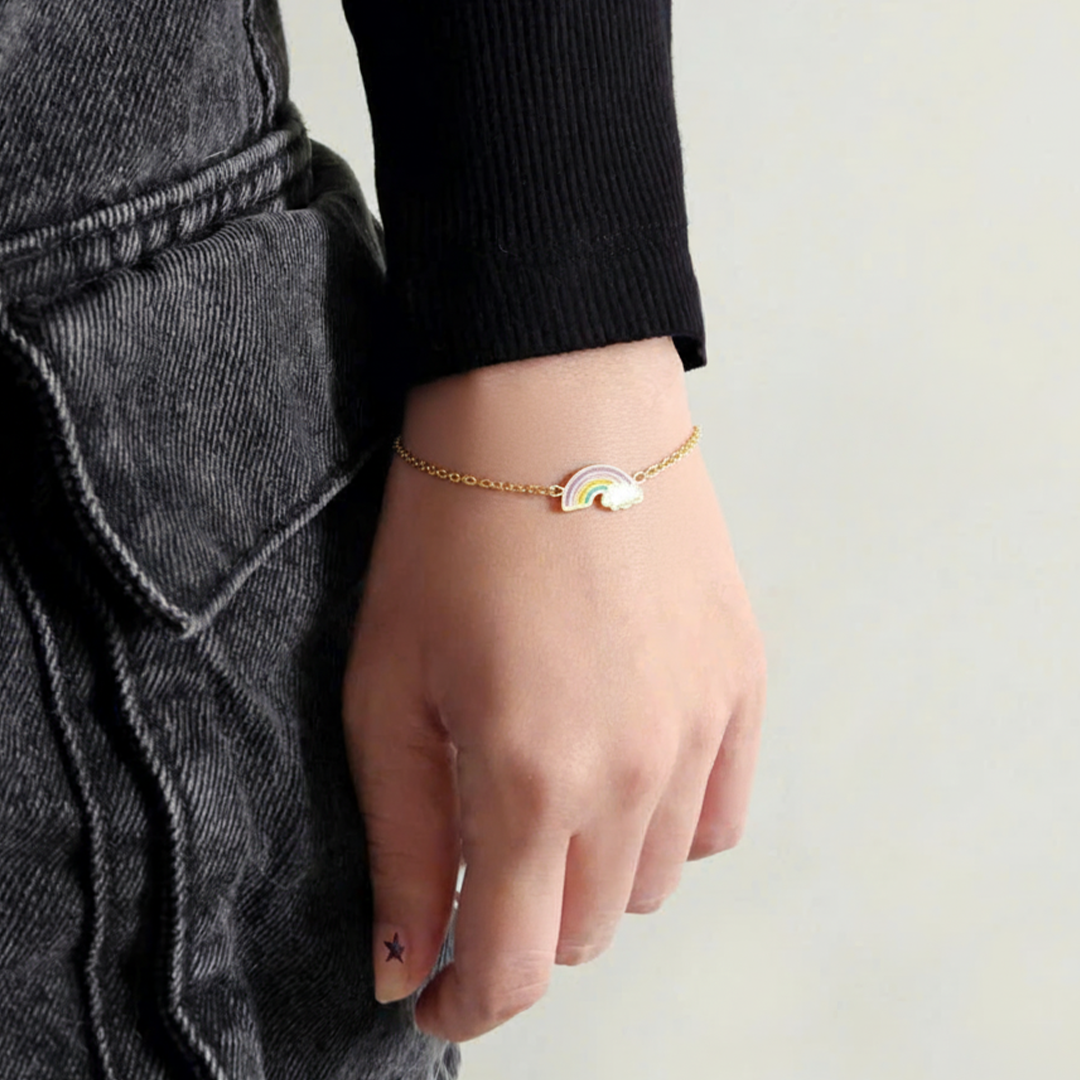Rainbow Kids Bracelet – Gold-Plated Enamel Chain Bracelet