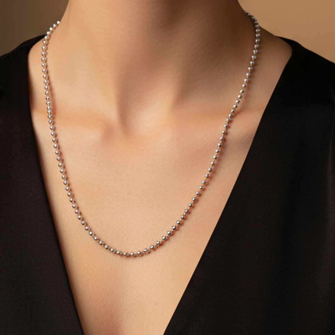 Silver Bead Chain Necklace – Minimalist Stainless Steel