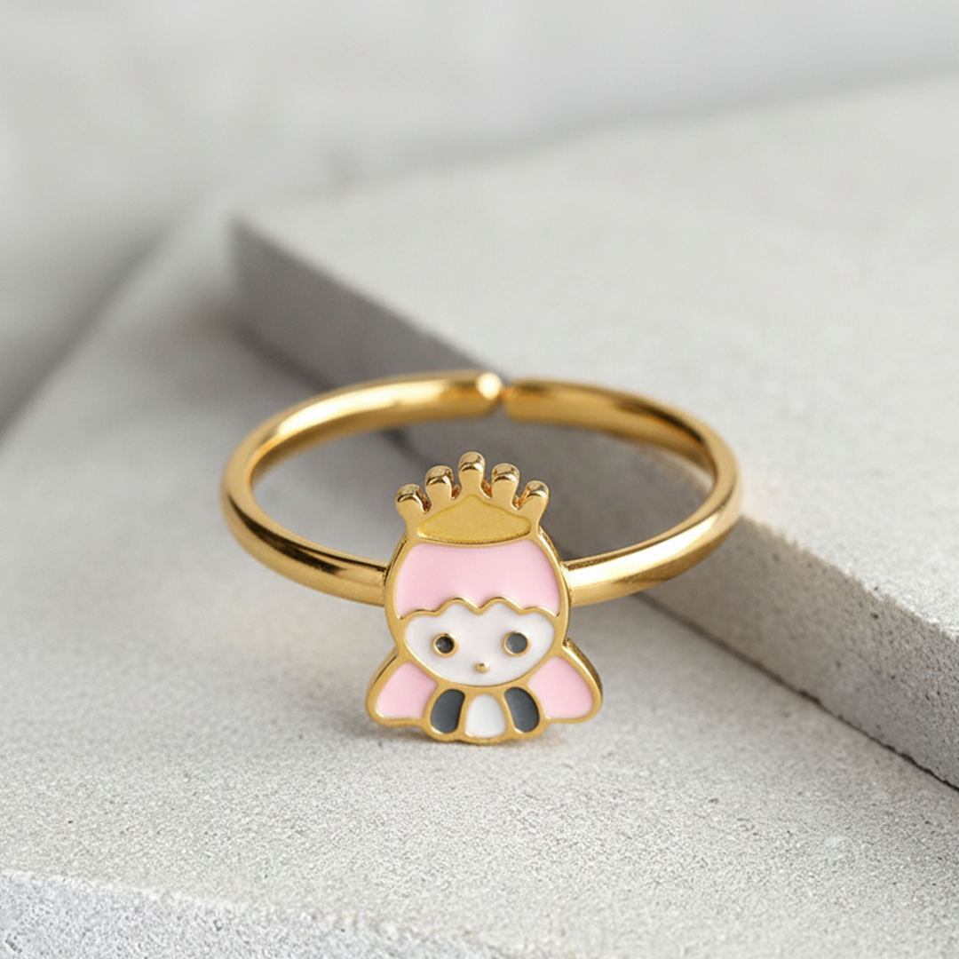 Princess Cat Kids Ring – Adjustable Gold-Plated Enamel Ring